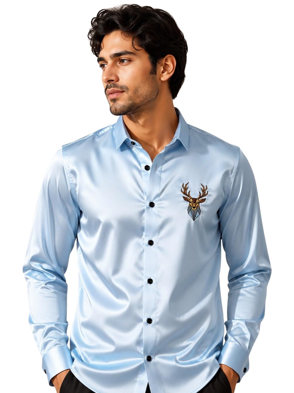 Men's Stylish Satin Regular Fit Full Sleeve Shirt for Men | Solid Casual Formal Button Down Shirt-image-3