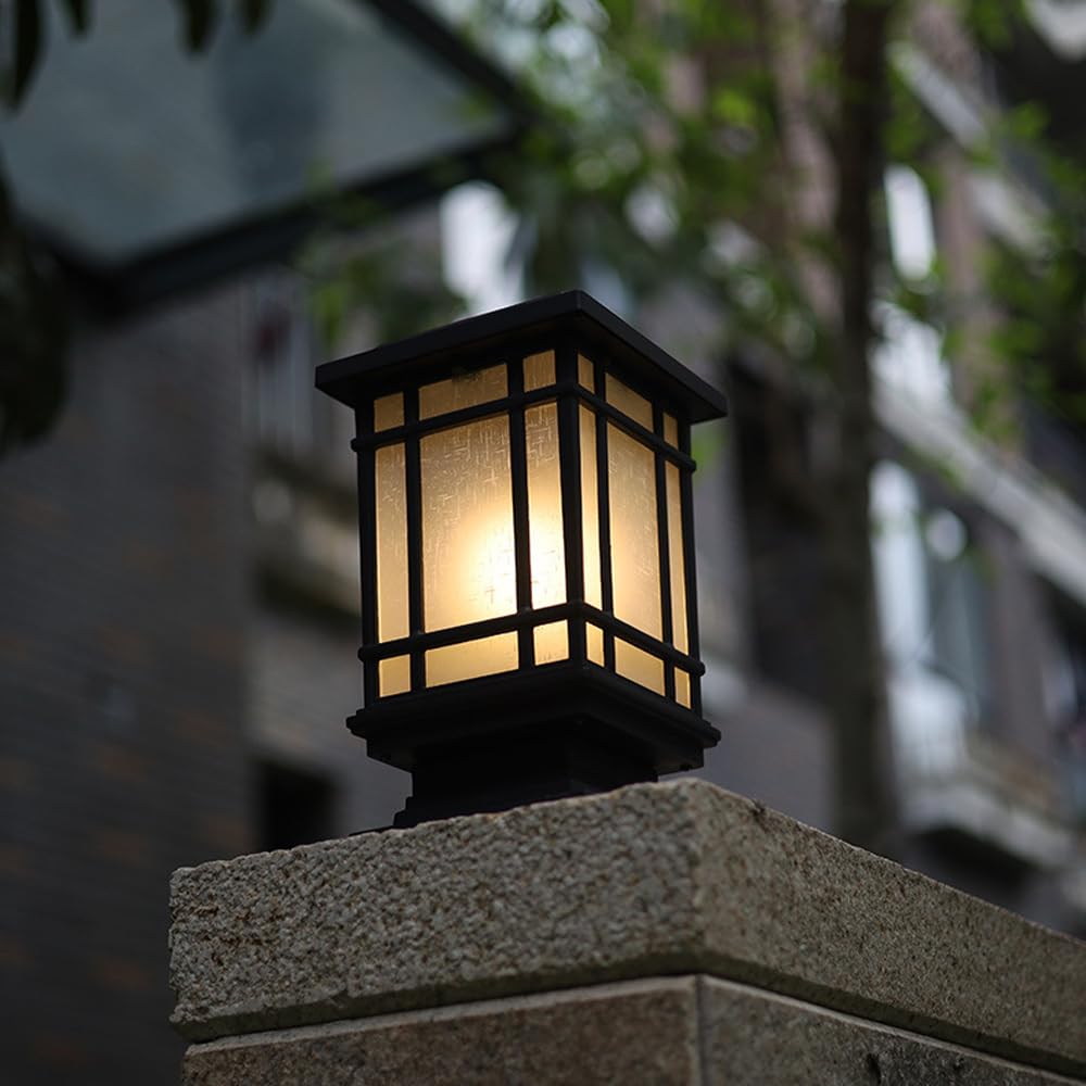 Solarna lampa słupkowa, wodoodporna lampa zewnętrzna z podstawą E27, aluminiowa obudowa do ogrodu, tarasu, ogrodzenia, bramy i oświetlenia słupka krajobrazowego
