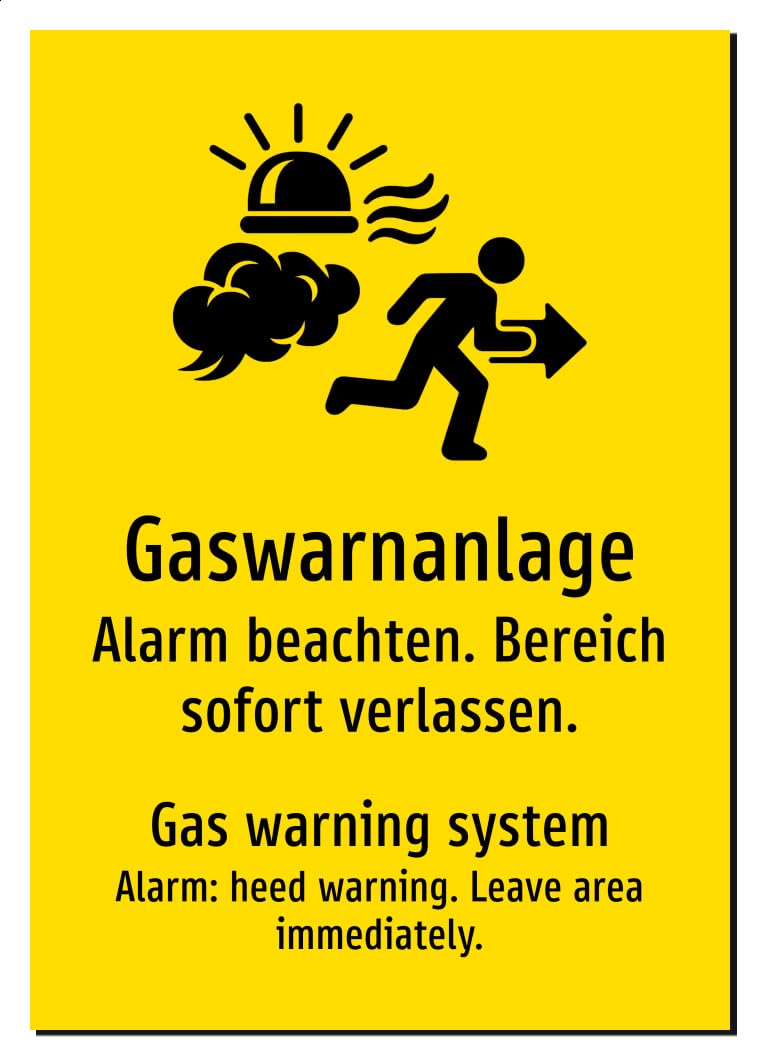 62031-DEEN-S-06 | Gaswarnanlage Schild/Aufkleber – Deutsch Englisch