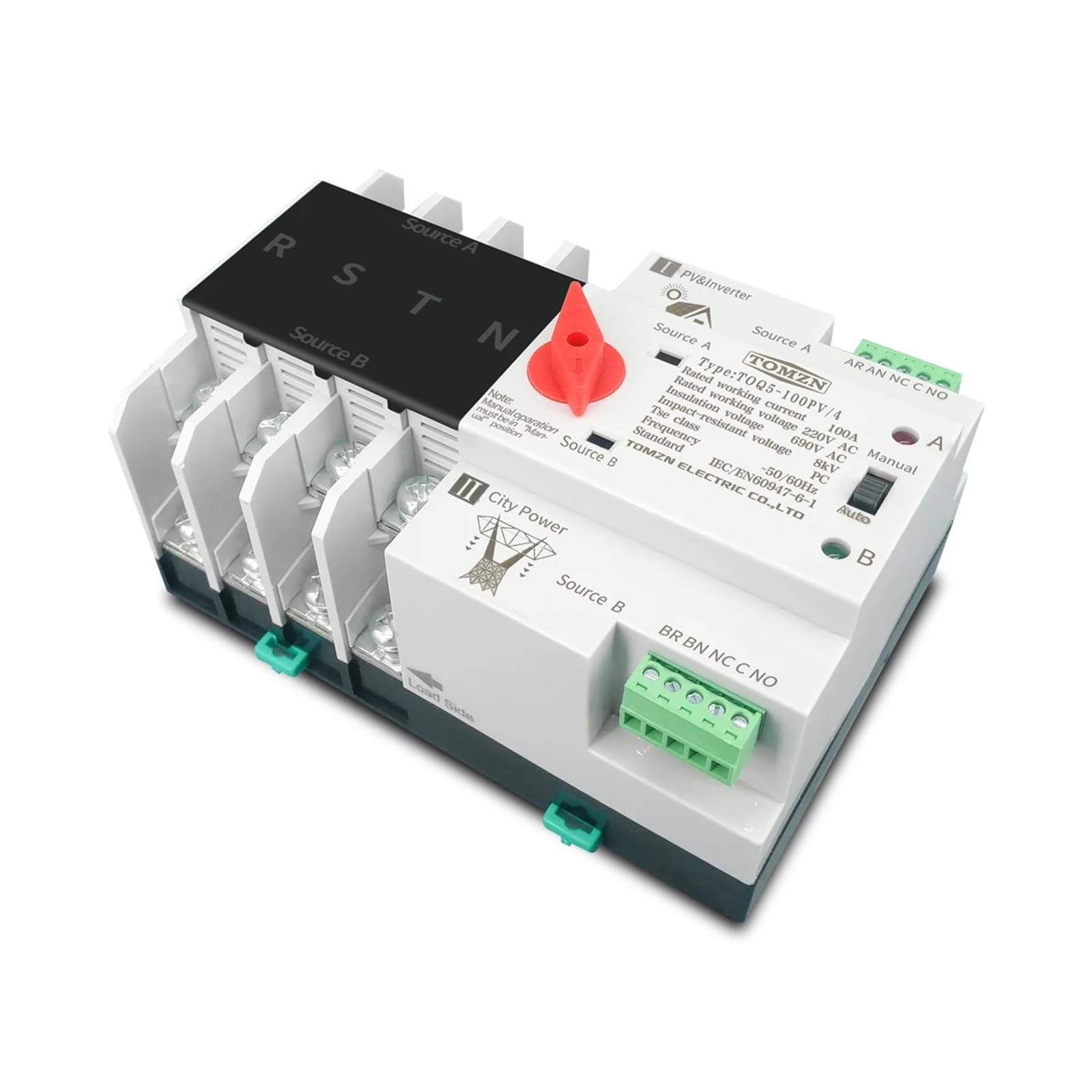 ATS su guida Din 4P trifase 4 fili for fotovoltaico e inverter Selettori di trasferimento automatico a doppia alimentazione Ininterrotto 63A 100A 125A(125A)
