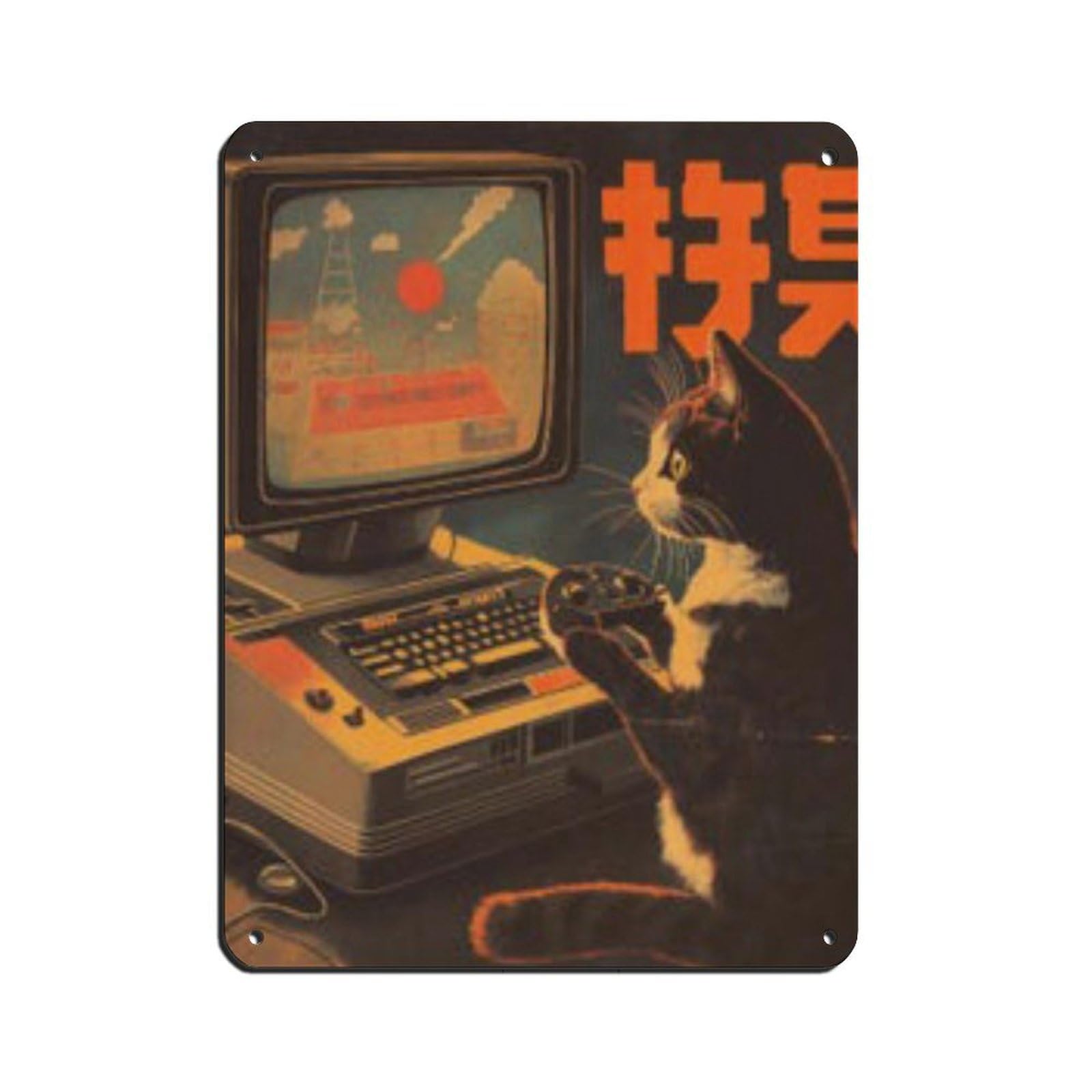 Lxwnze 30L X 40W Cm Retro Gaming Cat Vintage Poster, Tin Sign Vintage Metal Pub Club Cafe Bar Home Wall Art Decoration Poster Retro 12X16inch(30X40cm)