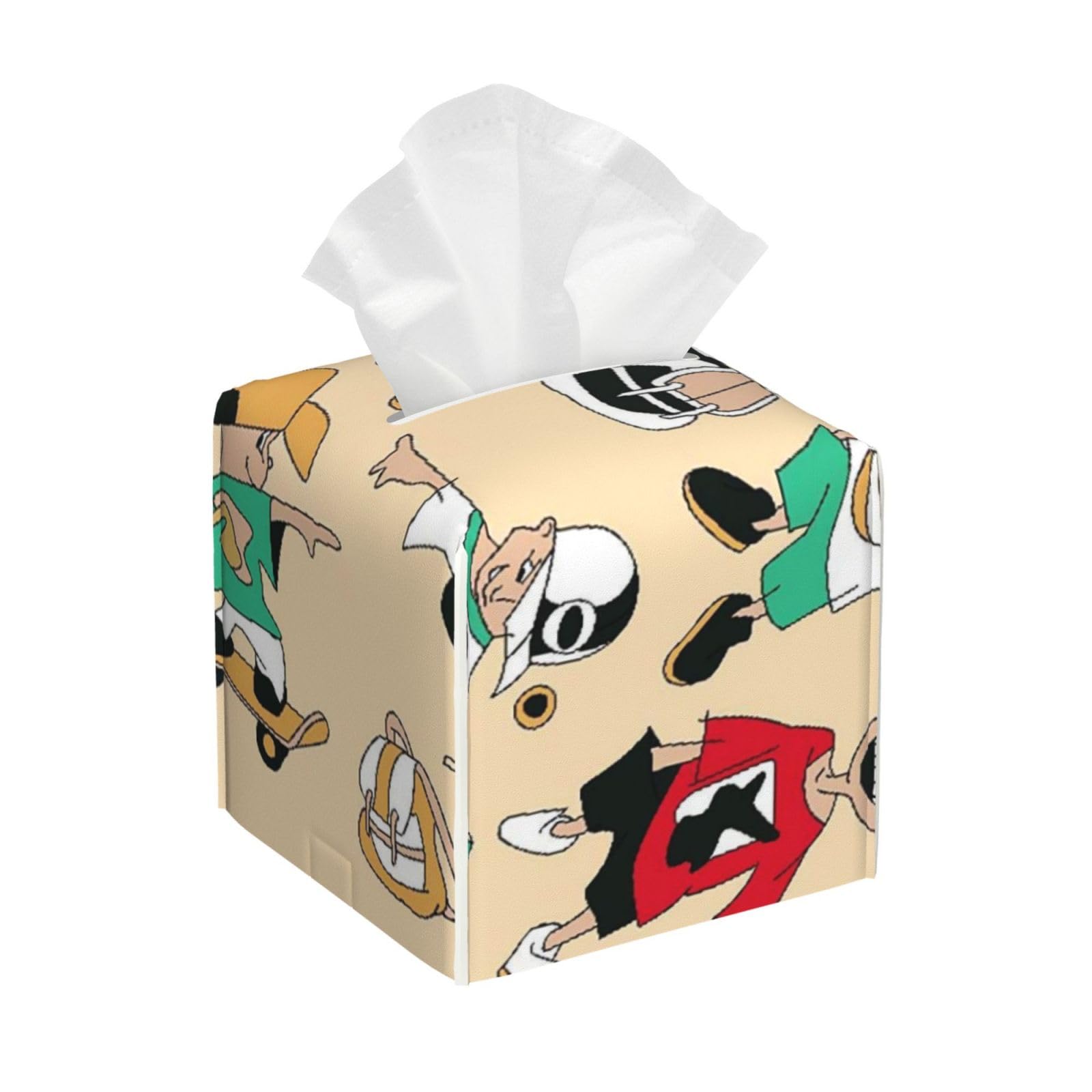 Funny Cartoon Sketch of Teenager Boys PVC Cube Tissue Pack for Home Office Bathroom Use