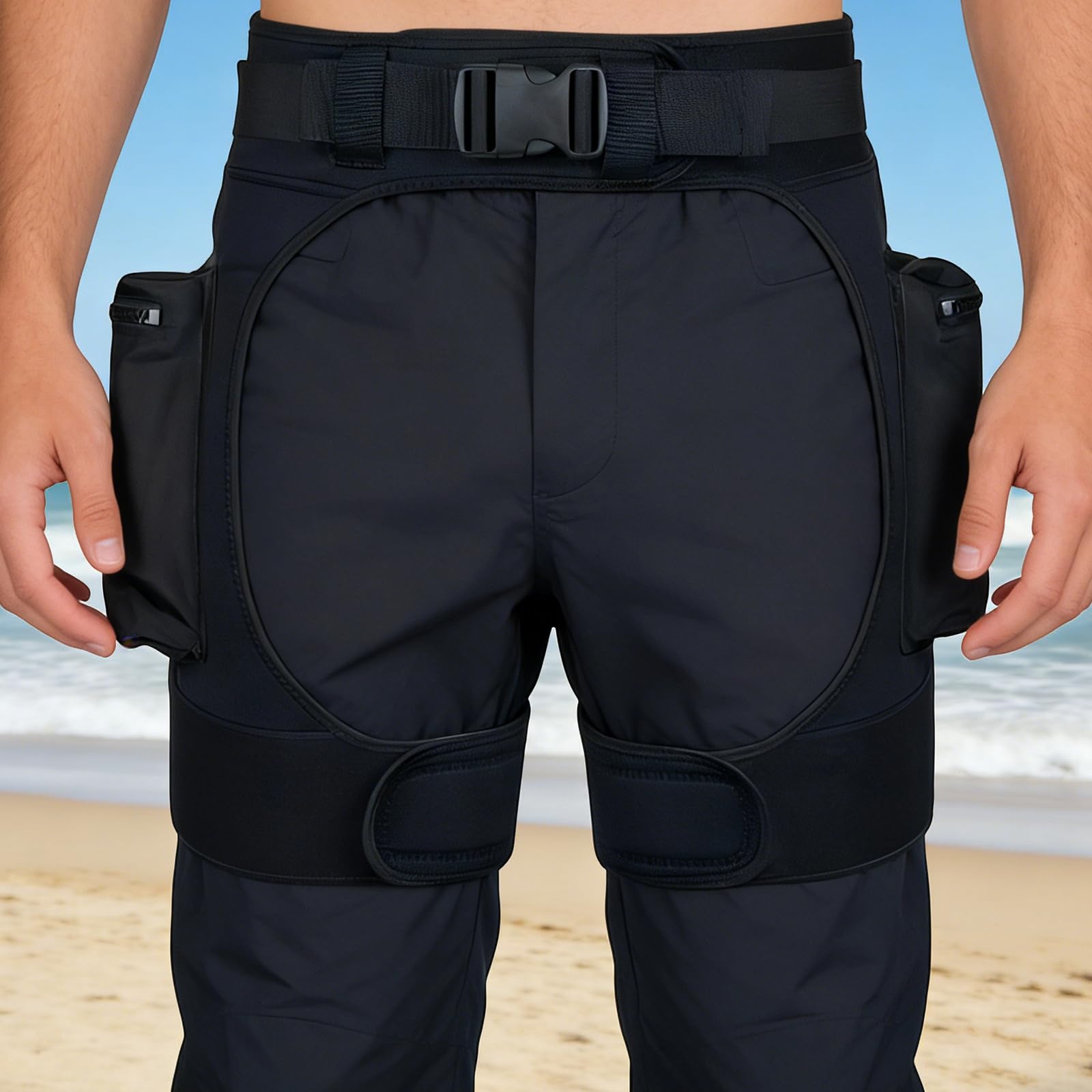 Generisch Pantaloncini da muta in neoprene da 3 mm, per uomo e donna, con tasche con cerniera, vita regolabile, taglia unica per girovita da 70 a 100 cm, per immersioni, surf e nuoto