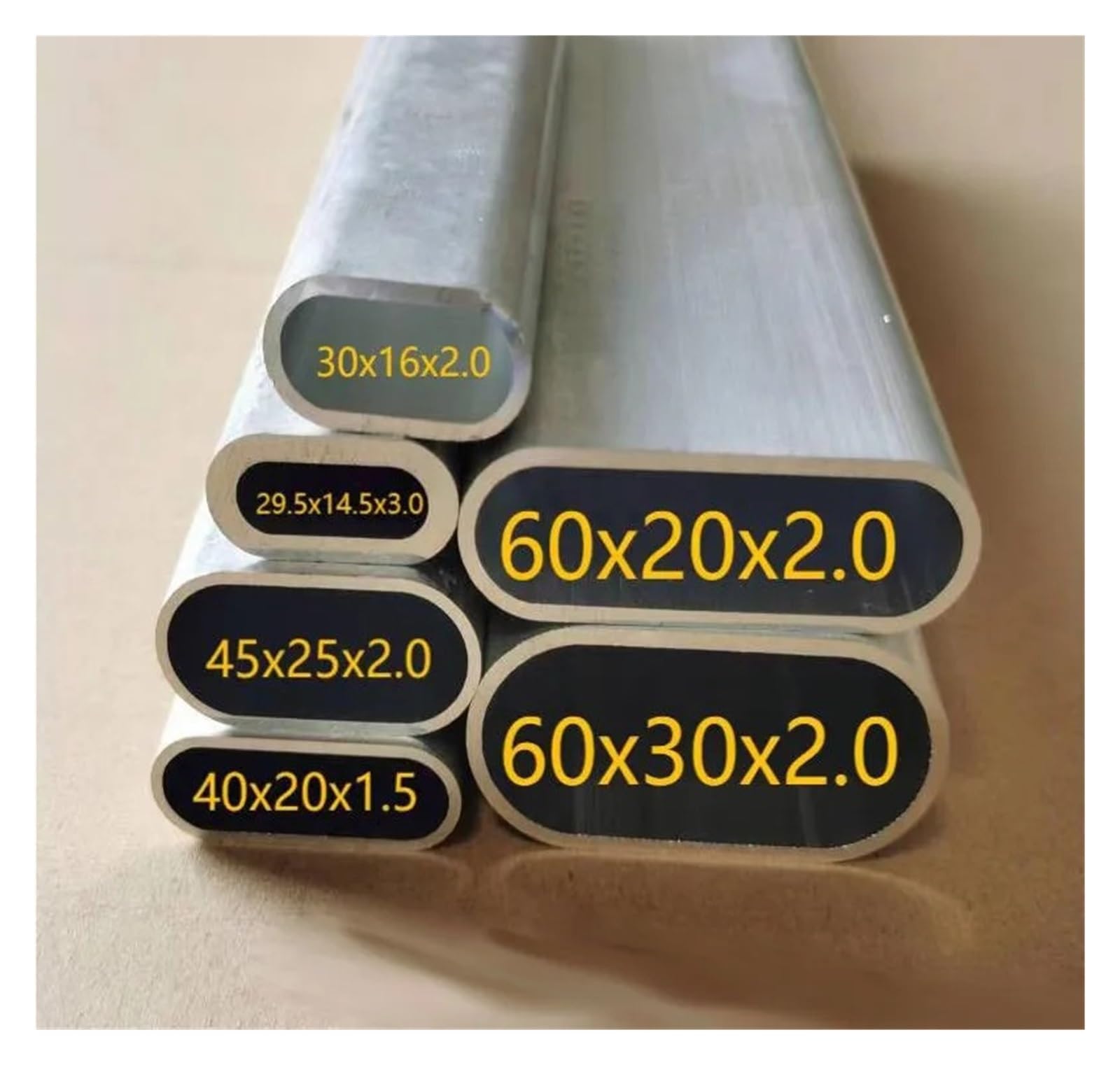 Material de bricolaje de marco de tubo elíptico plano hueco de aleación de tubo ovalado de aluminio de todos los tamaños