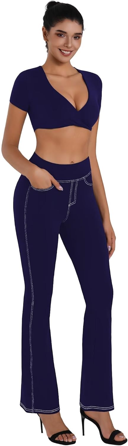 Sunzel Flare Leggings for Women High Waist Workout Leggings with Pockets Tummy Control Wide Leg Flared Yoga Pants - Image 7