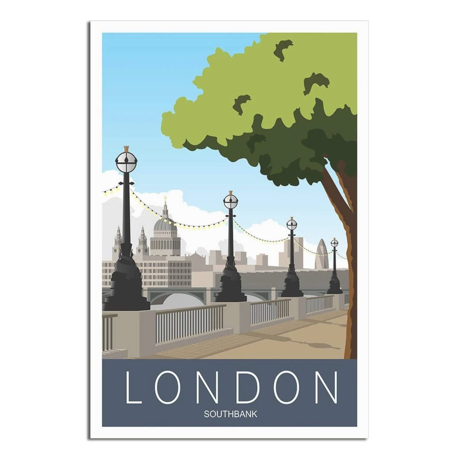 Uejd Unframe-Style Vintage London Southbank Skyline Travel Poster Decorative Posters Modern Bedroom Canvas Art Poster Picture Painting Posters Wall Decor Art Gift