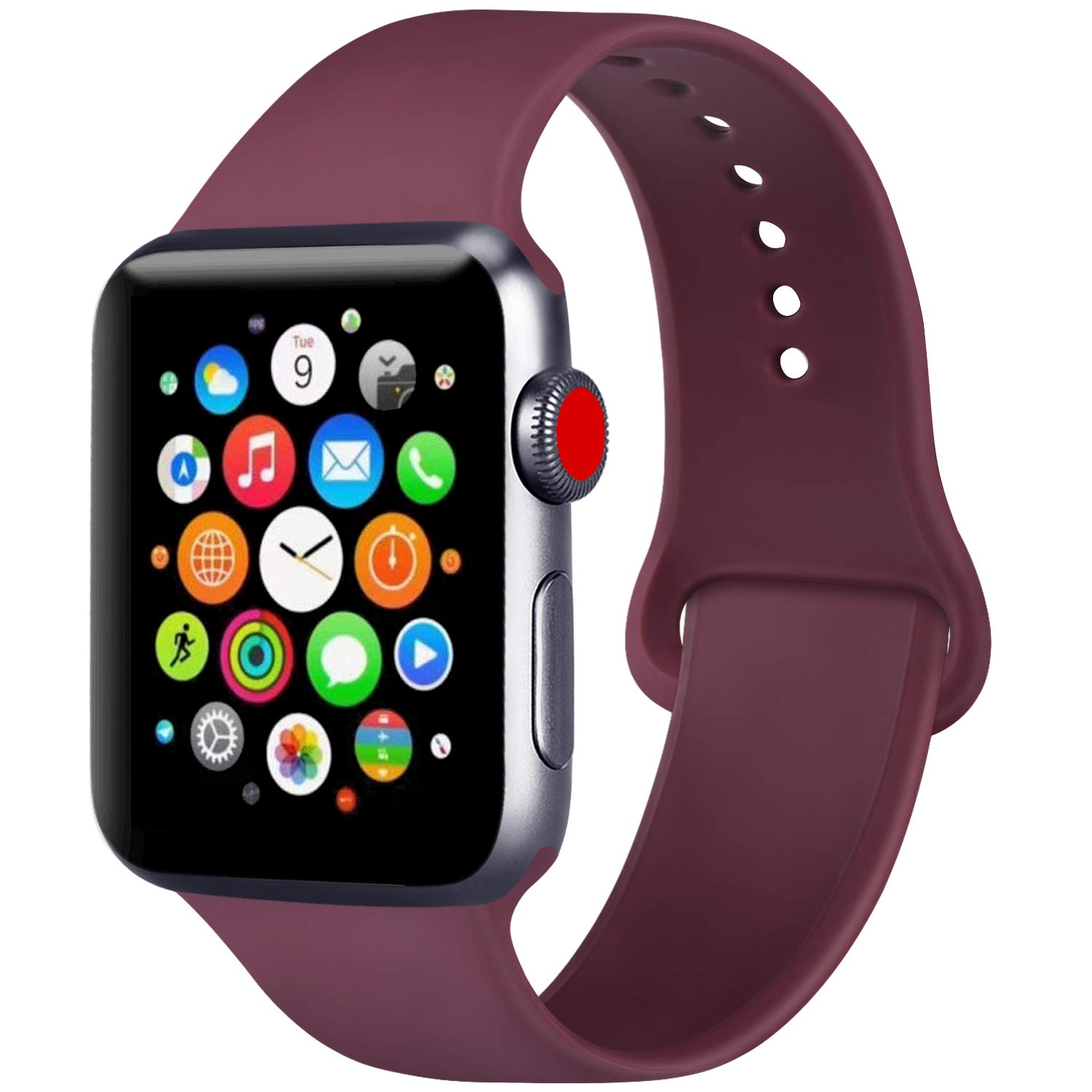 ATUP Strap Compatible with for iWatch Series 6/5/4/3/2/1 Strap 38mm 42mm 40mm 44mm, Soft Silicone Replacement Straps Compatible with for iWatch Series 6,5, 4, 3, 2, 1(02 Wine red, 38mm/40mm-S/M)