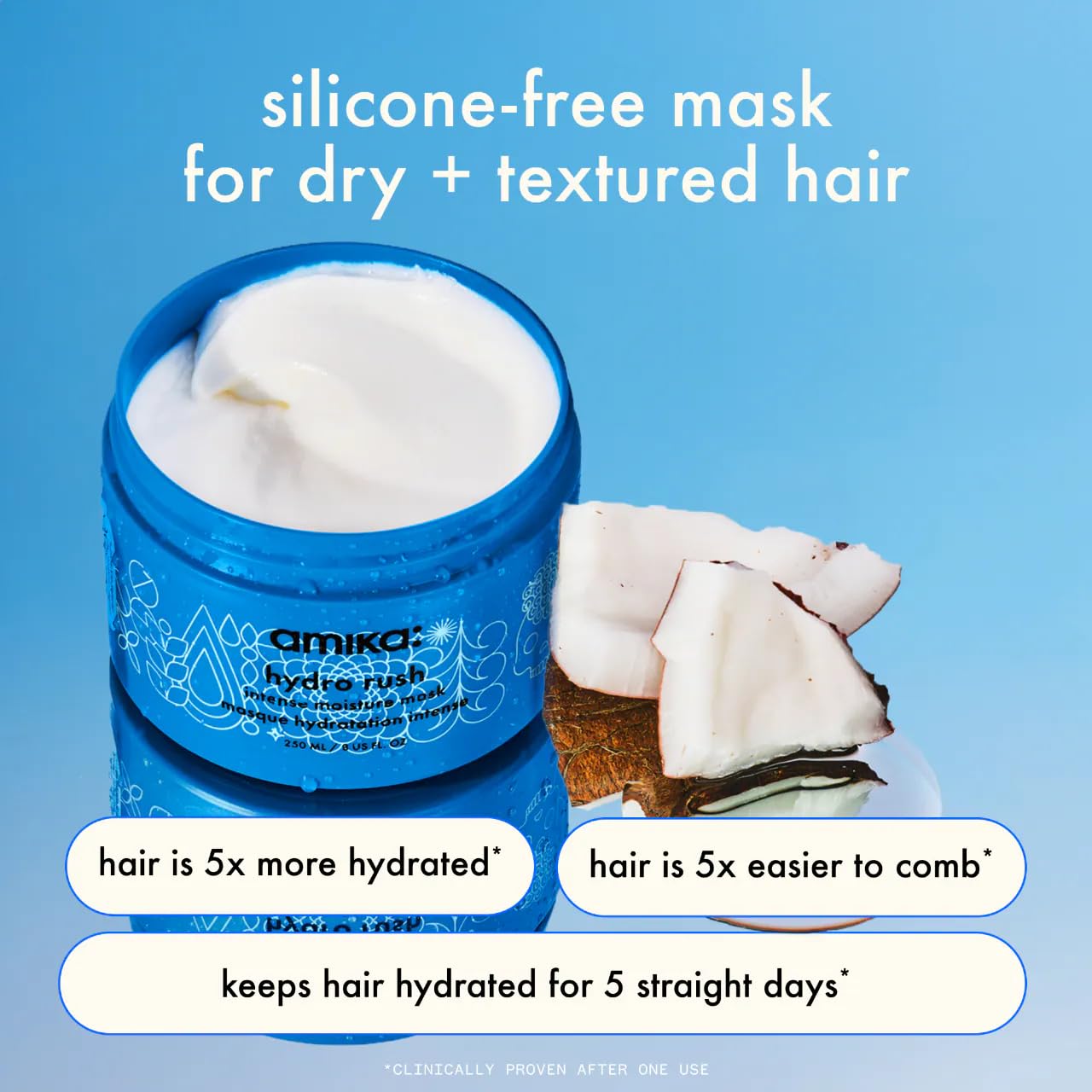 amika hydro rush intense moisture hair mask, hydrating hair care for dry + textured strands - Image 2
