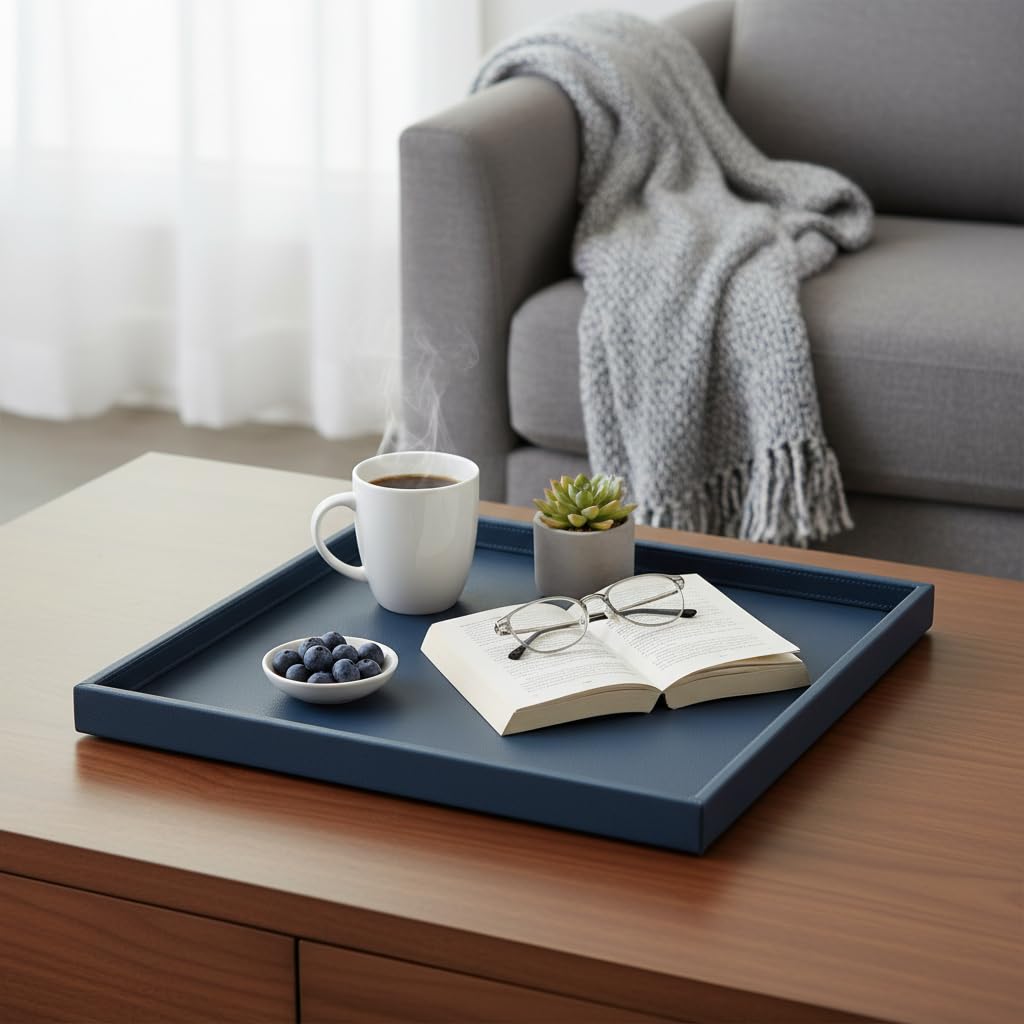 Galopgen 20 * 20 Inch Rectangular Ottoman Tray | Textured PU Leather, Waterproof & Heat-Resistant Storage for Coffee/Dining Tables, Sofa, Bed,