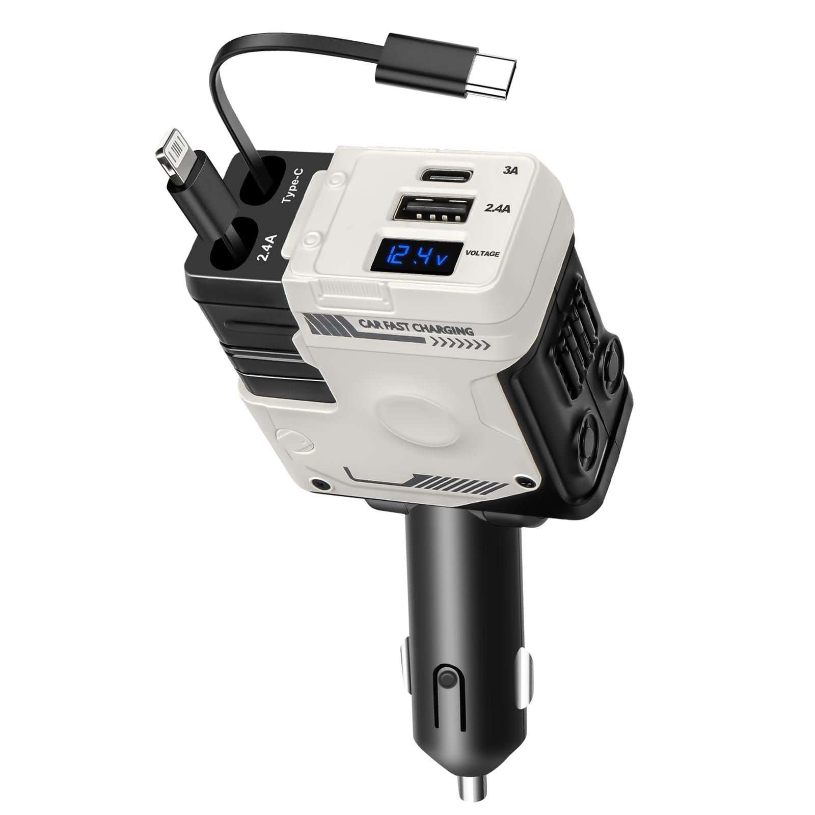 Einziehbares Auto Ladegerät,66W Handy Schnellladegerät Auto