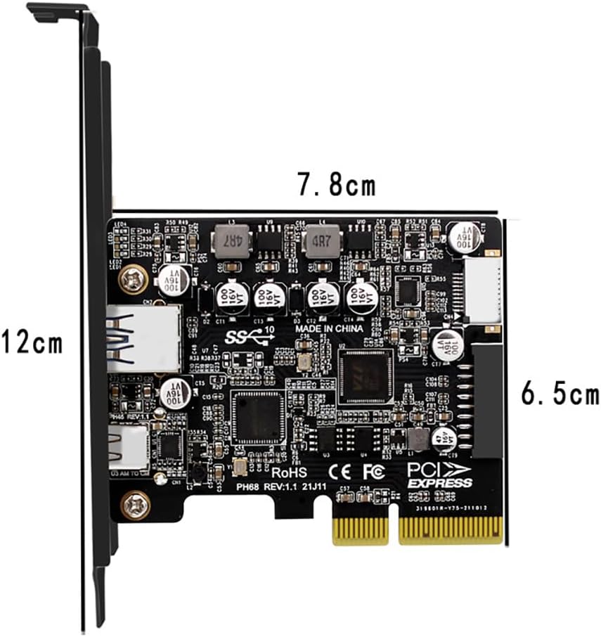 JMT PCIe 3.0 to USB 3.2 A Port Adapter Card 10Gbps USB-C TypeE 19P / 20P Full Interface Expansion for X8 X16 Graphics Card Chassis