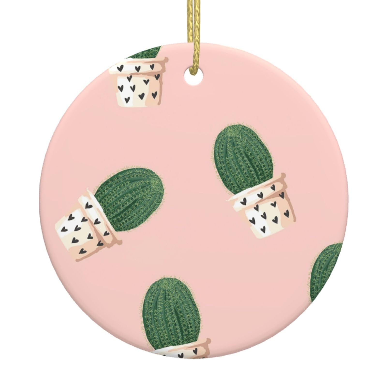 Cactus Pink Print Christmas Ornaments, Ceramic Hanging Ornament, Round Shape Decorations