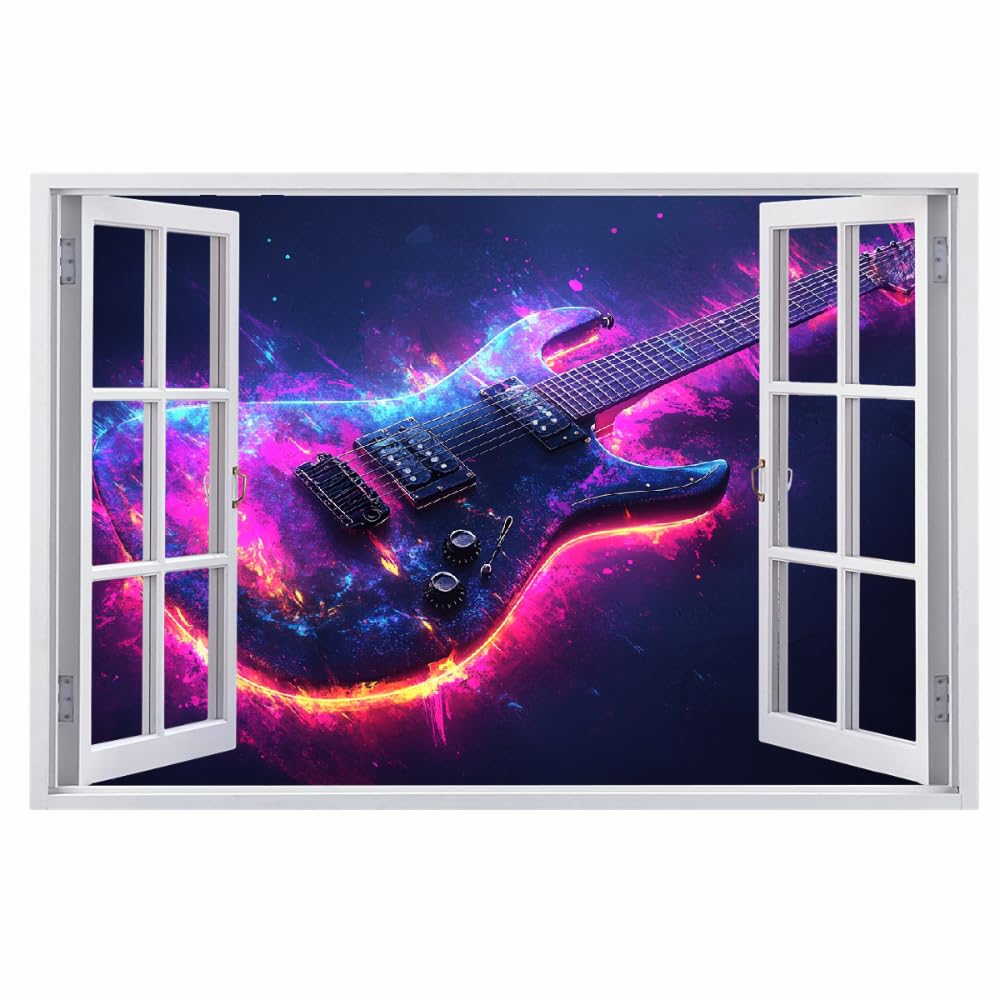 Decalcomanie da muro Art 3D Fracassato Chitarra Adesivi murali removibili Arte Astratta Carta da parati Camera da letto autoadesivo per ragazze Camera da letto Nursery Home Decor Gift