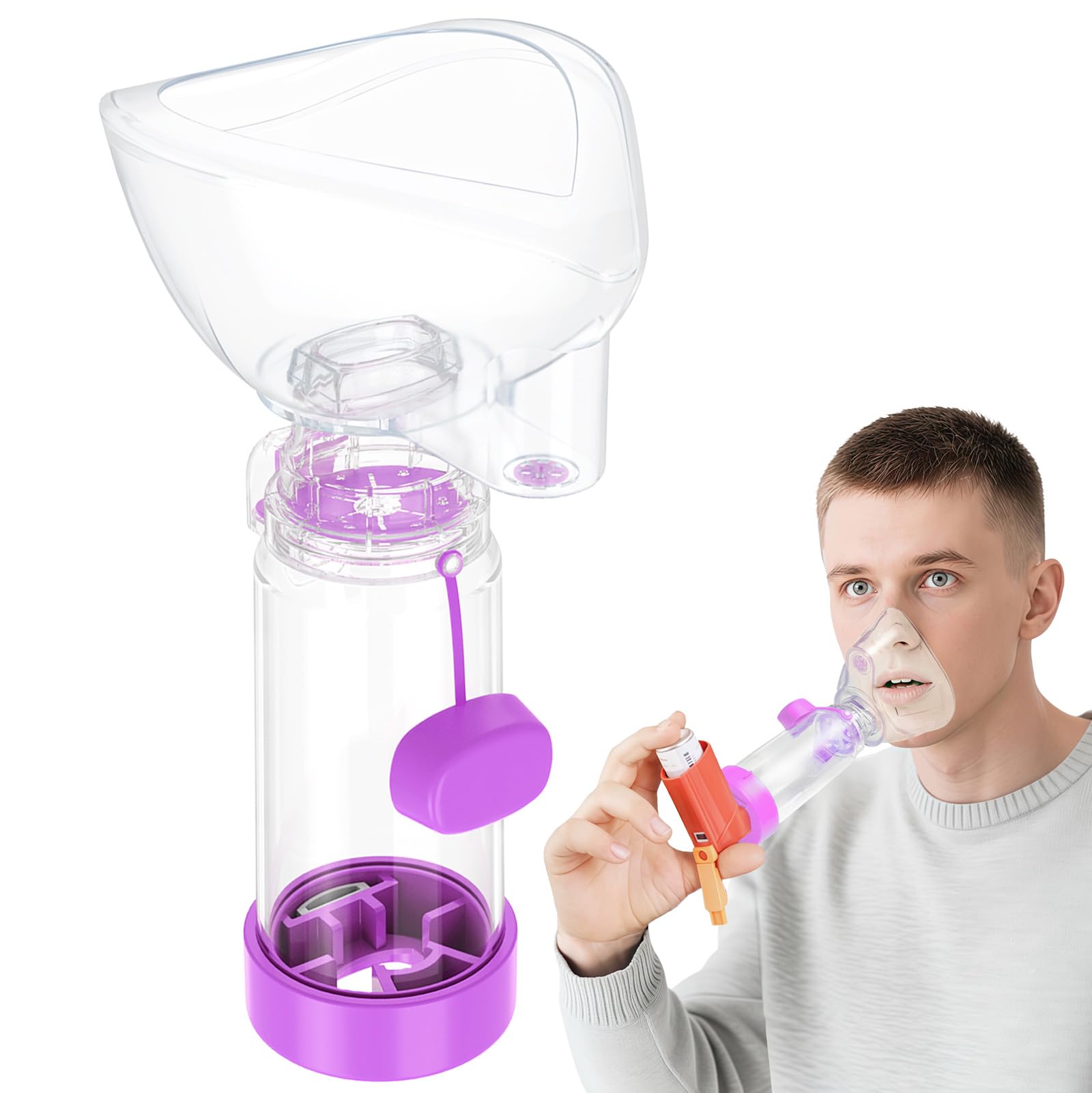 NESSI Spacer for Inhaler OTC Spacer Adult with Mask Spacer and Mouthpiece Spacer (Purple)