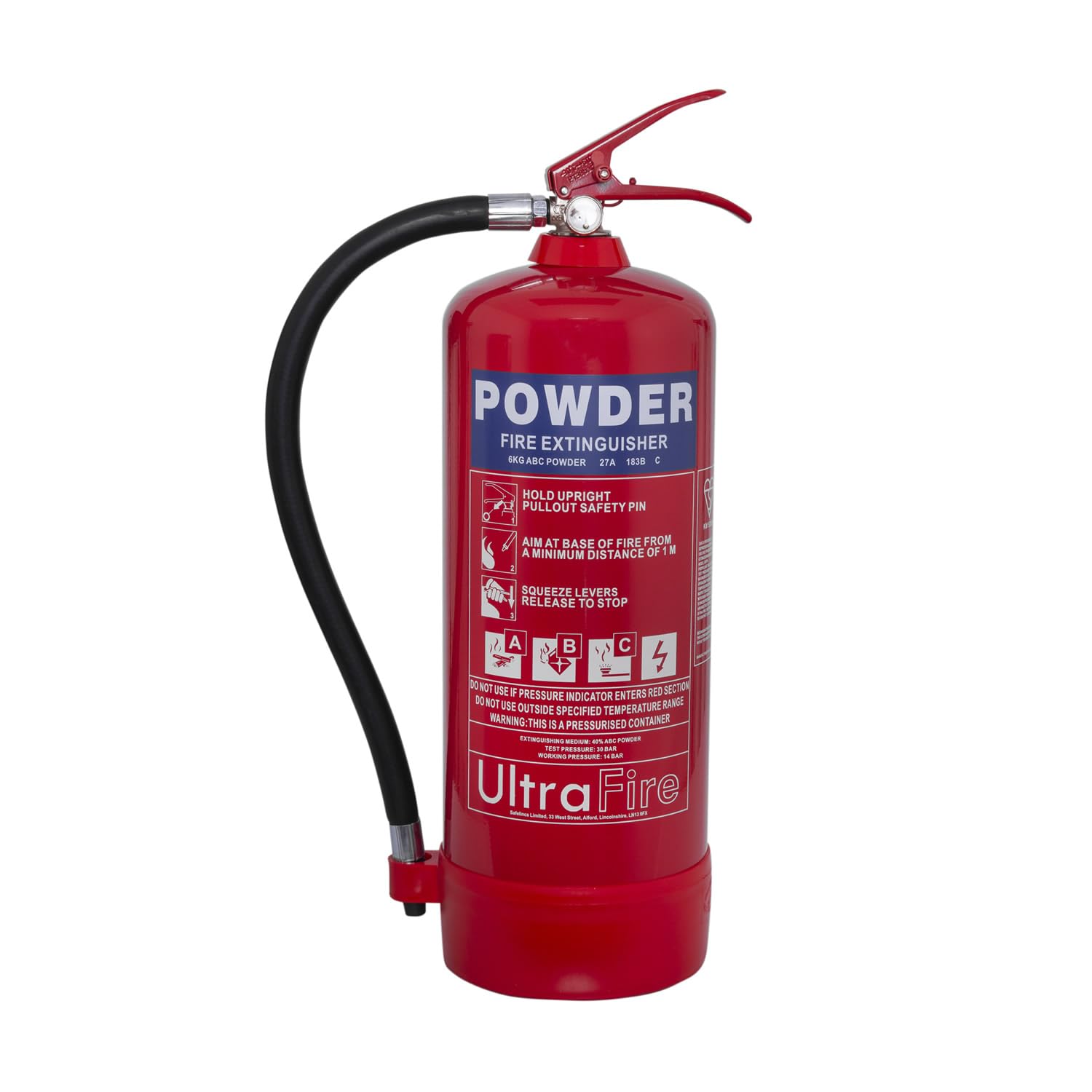Ultrafire Red 6Kg Multi-Purpose Powder Fire Extinguisher With Wall Bracket