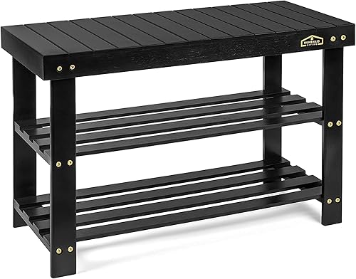 Homemaid Living Zapatero de bambú de 3 niveles, organizador de zapatos de primera calidad o banco de entrada, perfecto para cubículo de zapatos,