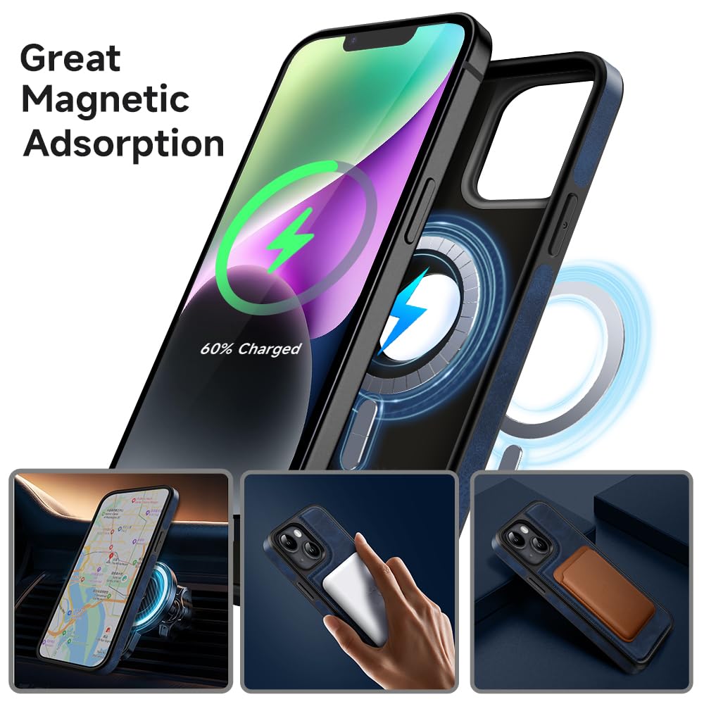 MOBESV Lederhülle Mit Logo-Ansicht Für IPhone 13 6,1 Zoll – Magnetisch, MagSafe-kompatibel, Dünn & Elegant, Königsblau
