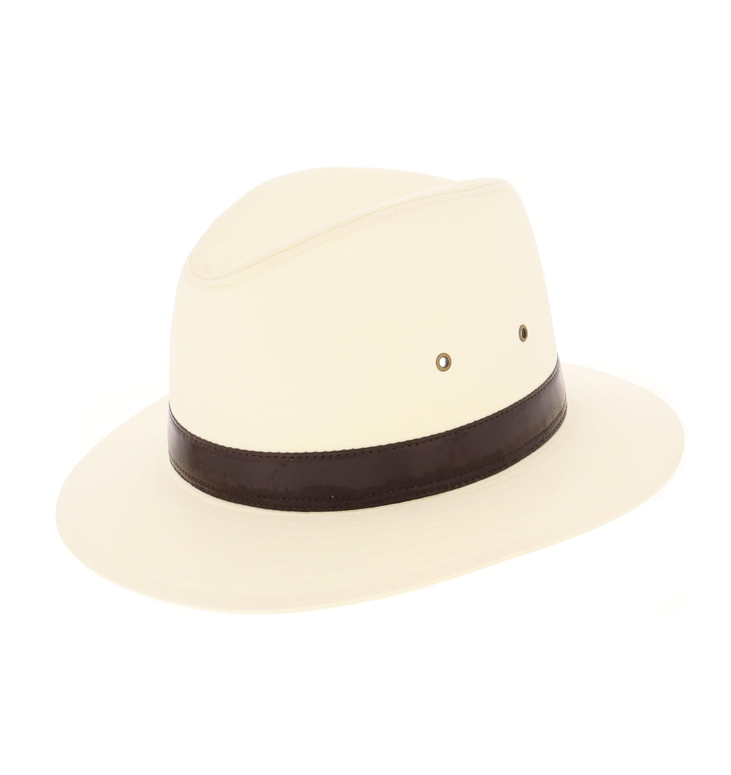 The Hat Company Men's Cream With Dark Brown Faux Leather Band Cotton Fedora (Small 57Cm, )