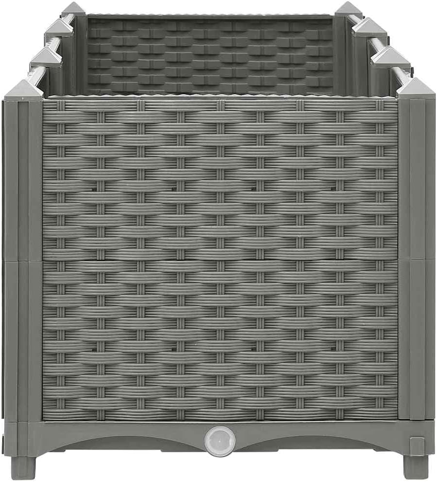 vidaXL Raised Bed 47.2"x15.7"x15", Light Gray Polypropylene Flower Box Garden Planter for Patio, Balcony, and Outdoor Spaces - Stylish Rattan Pattern