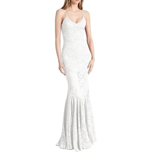 Aigeman Women's Spaghetti Straps Floral Lace Mermaid Maxi Dress Beach Wedding Guest Dress Cocktail Evening Party Dress 213
