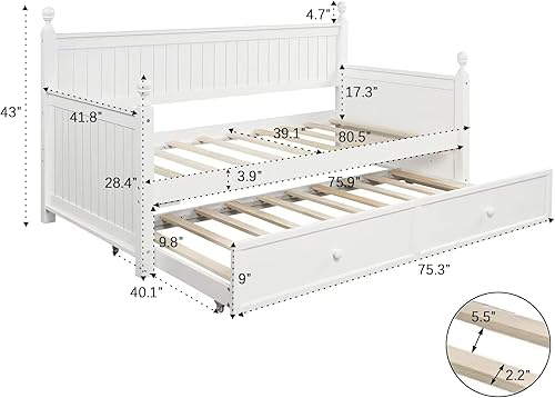 Miniatura 9 de Sofá cama de tamaño individual con 3 cajones de almacenamiento, marco de cama de madera con soporte de listones para dormitorio de niñosinvitados,