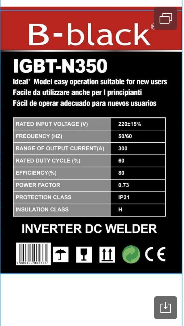 B-black® 300 AMPERE SALDATRICE INVERTER con CAVI 2 MT. ELETTRODO PROFESSIONALE 300A