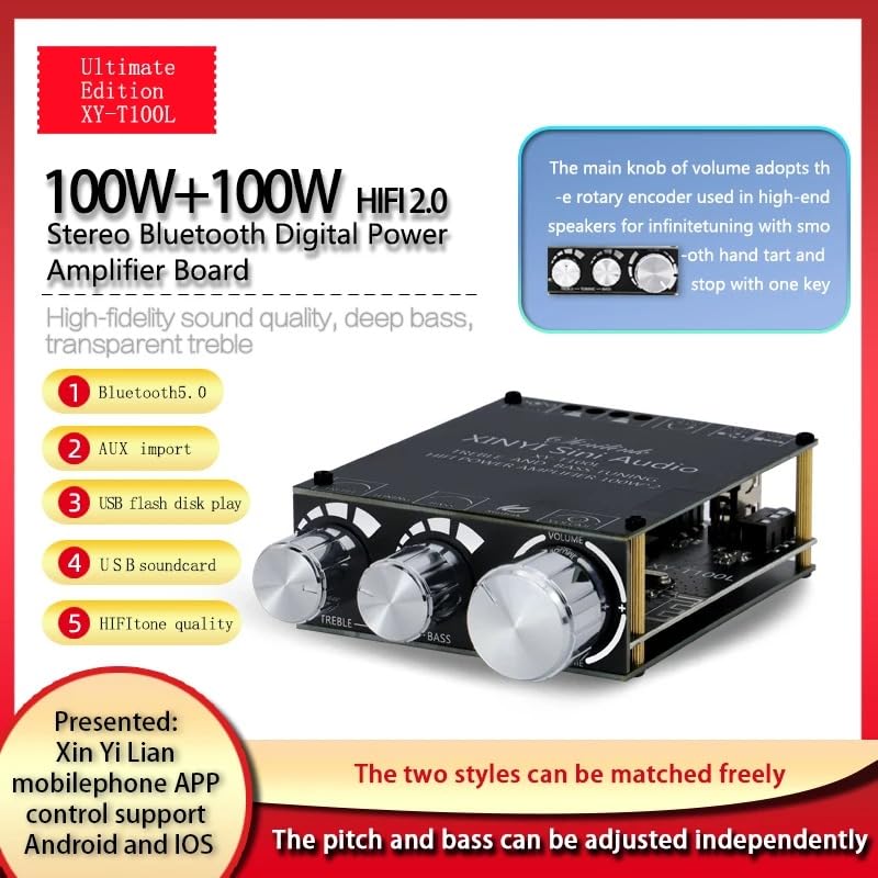Image of Electrobot XY-T100L 100W+100W Bluetooth 5.0 Stereo Amplifier Board | AUX /USB /BT Input | Bass & Treble Control | DC 5-24V | Mobile App Control | HiFi Audio for DIY Home Audio Projects