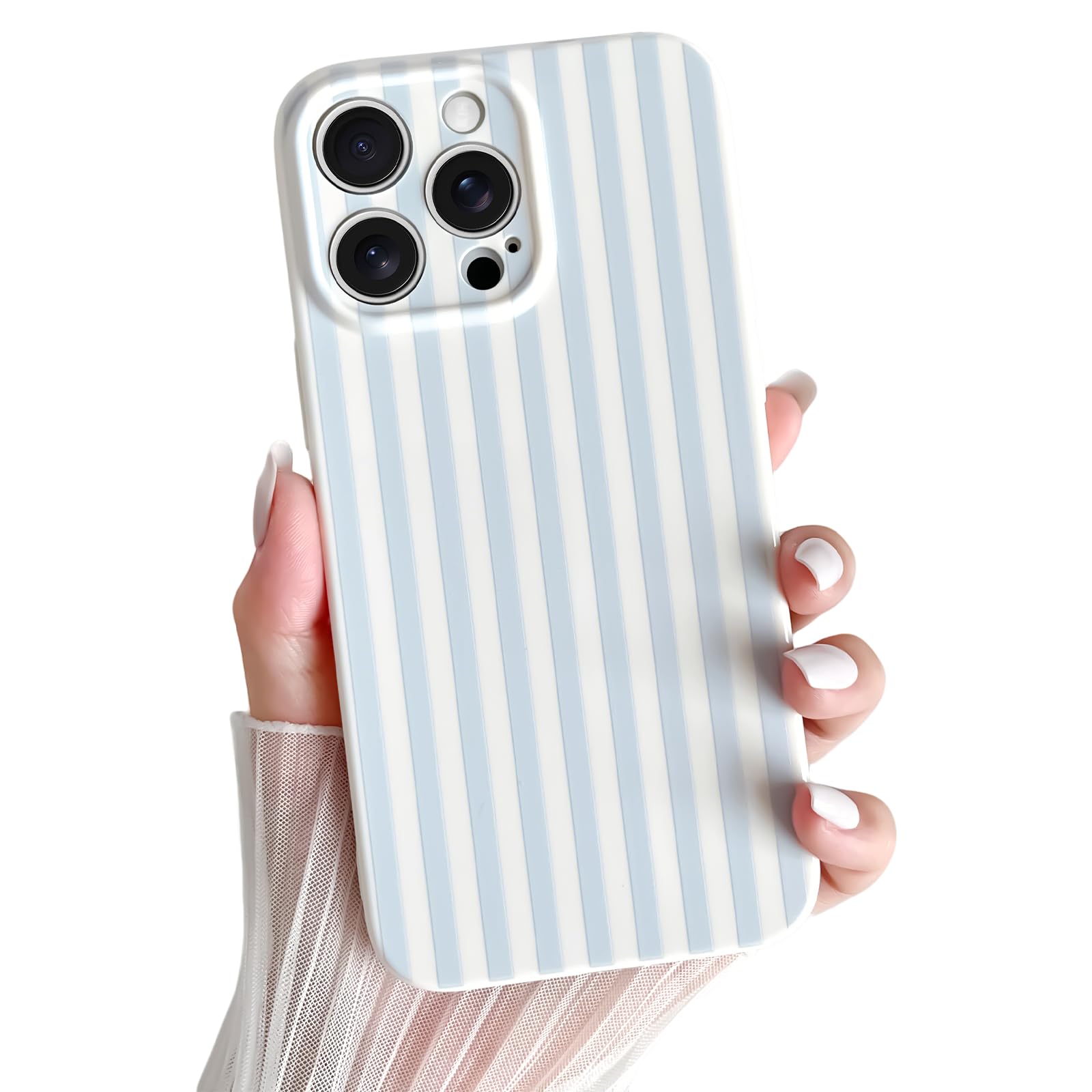Photo 1 of Skyseaco for iPhone 13 Pro Case Cute Aesthetic Striped Phone Case for Women Girl Trendy Soft TPU Slim Shockproof Full Camera Protection Cover, Blue and White