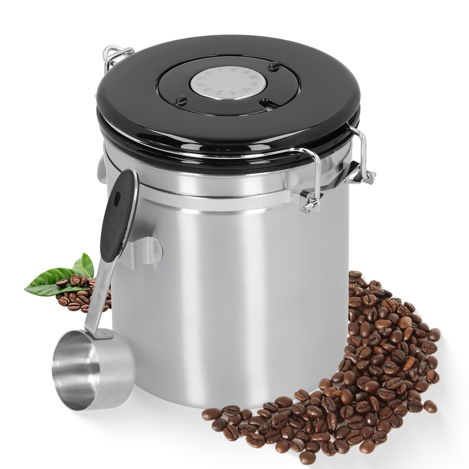 Barattolo Caff&egrave; Ermetico In Acciaio Inox - Contenitore Sottovuoto Con Valvola E Data Scadenza