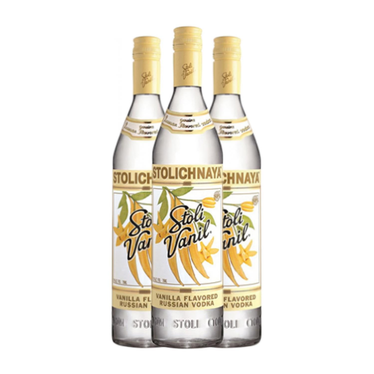 Wodka Stolichnaya Vanil 70 cl (Karton mit 3 Flaschen von 70 cl)