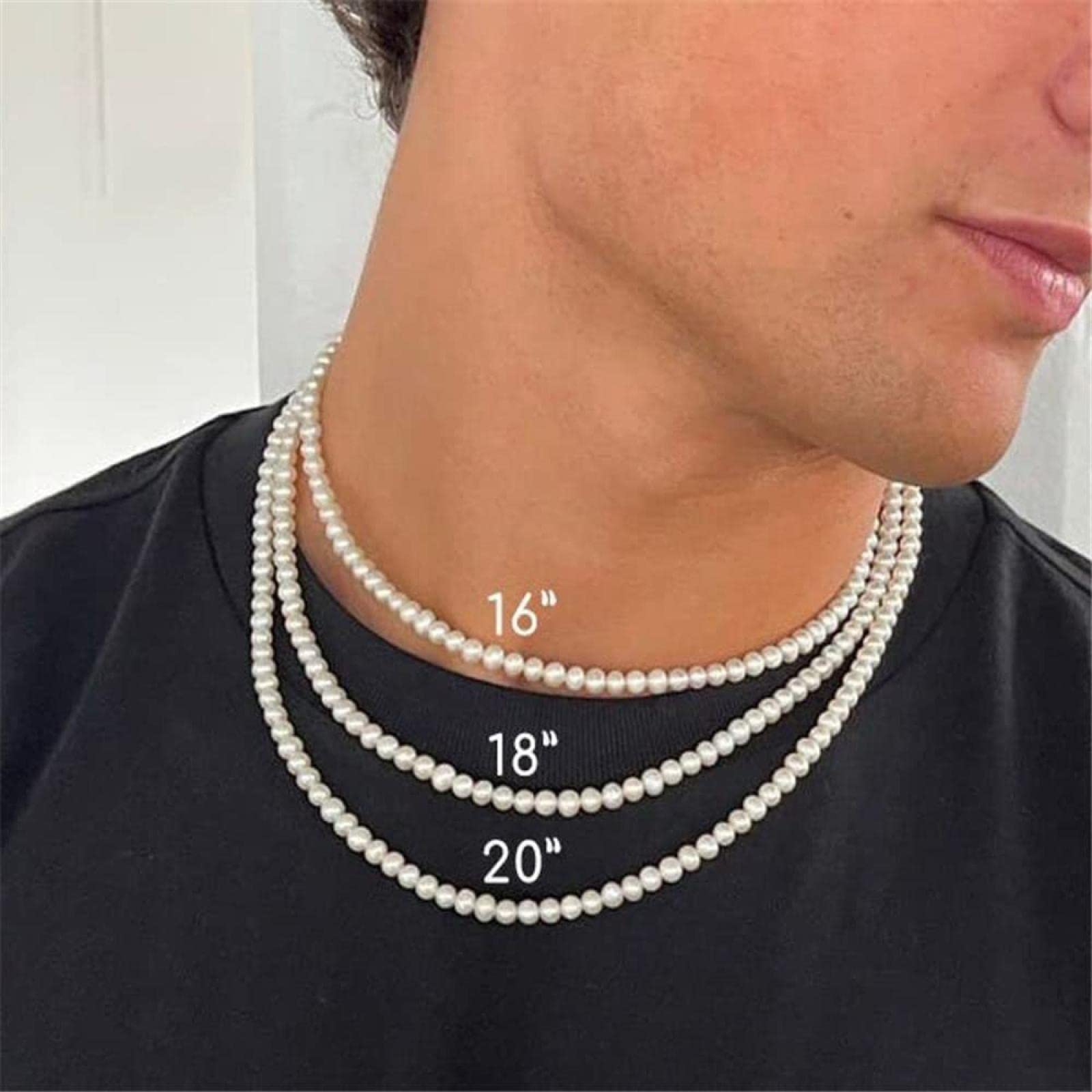 Collana Uomo Perle Finte Bianche 8mm – Choker In Acciaio Al Titanio, Lunghezza 47+5 Cm, Unisex