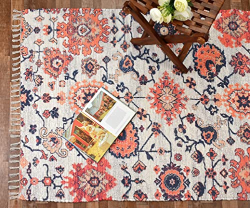 Image of HOMADORN Handmade Sustainable Printed Modern Dhurrie /Rugs /Carpet upcycled from Scrap Fabric for Living Room /Bedside Runner for Enhanced Decor (2x3 feet)