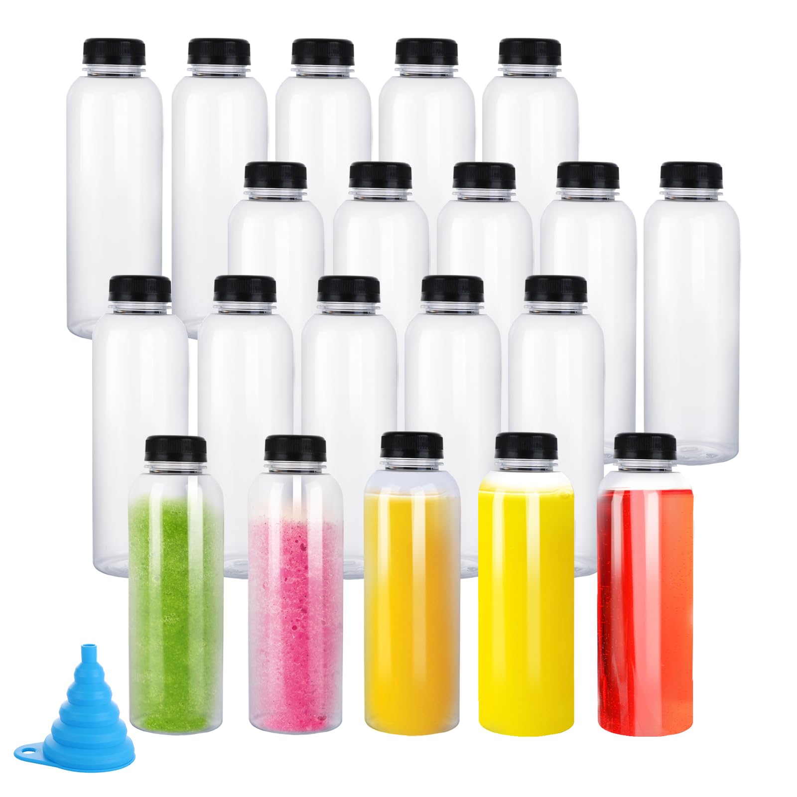 Oungy 20 Pcs Sensory Bottles, 500ml/17.6oz Plastic Bottles with Lids, Clear Smoothie Bottle Reusable Juice Bottle for Water, Juice, Milk and Homemade Beverage
