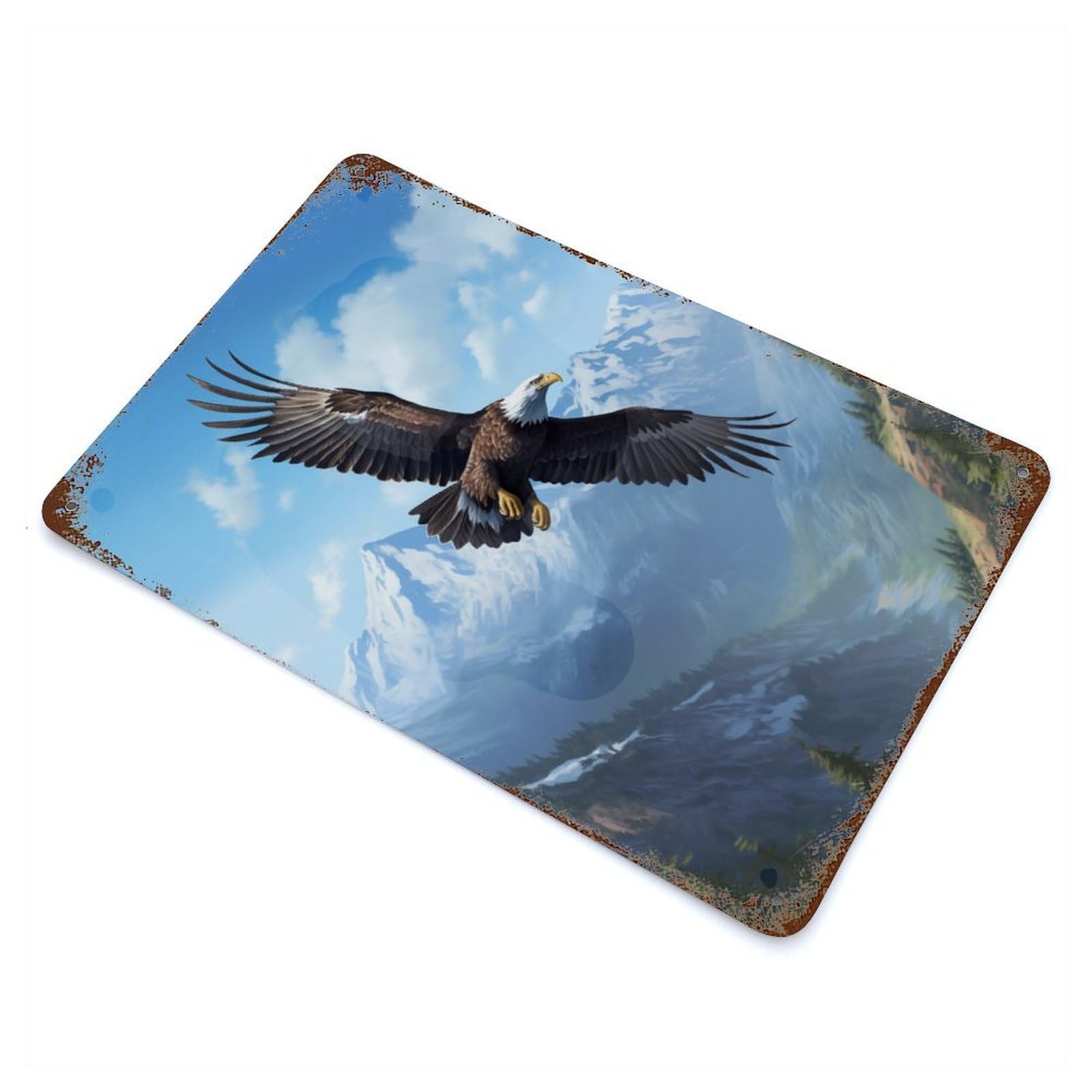 Garage Style Eagle Mountains Rustic Tin Plaque 11.8"x7.9", Classic Wall Plaque for Bar And Workshop