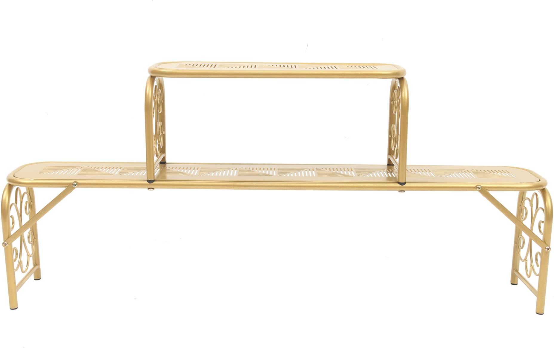 JERAOL 2-Tier Metal Rack, Scroll Storage Over Sink Shelf, Kitchen Counter Space Save Organizer (Gold-B)