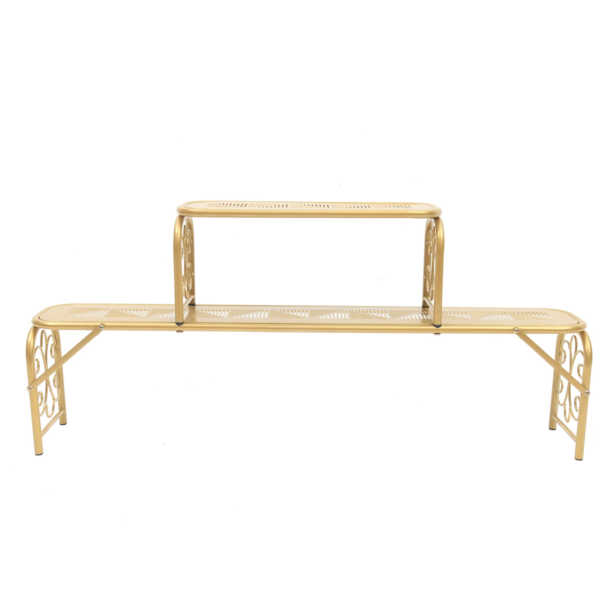 JERAOL 2-Tier Metal Rack, Scroll Storage Over Sink Shelf, Kitchen Counter Space Save Organizer (Gold-B)