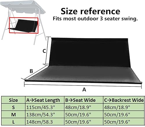 Miniatura 3 de Funda de repuesto para asiento de columpio, 600D Oxford, resistente al agua, para porche, jardín, patio, silla columpio de 23 asientos (54.3 x 19.6