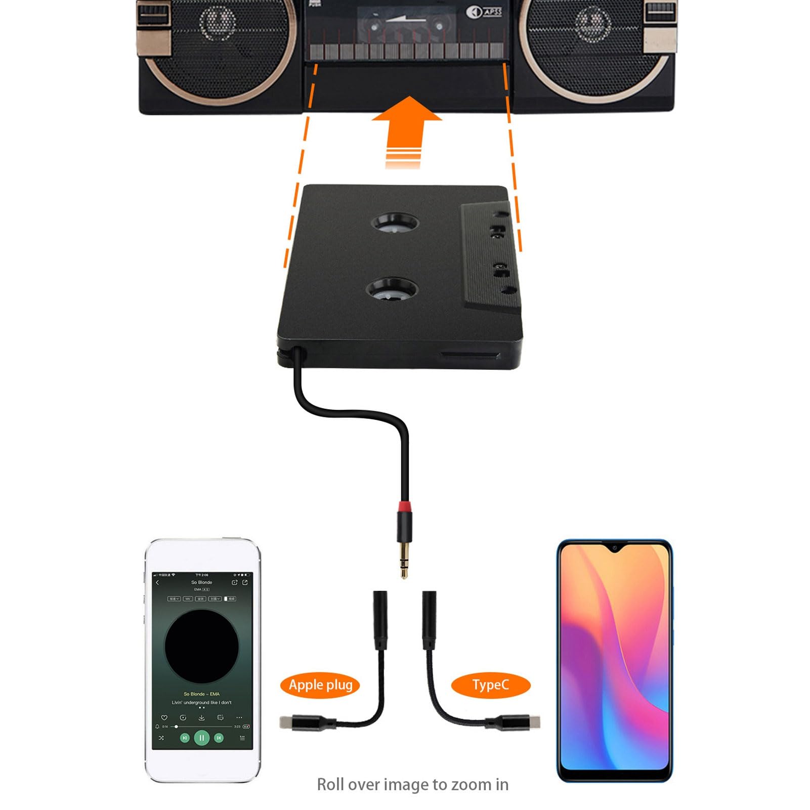 Sxhlseller Adaptateur Universel pour Cassette de Voiture avec Câble Auxiliaire USB-C vers Jack 3,5 Mm, Sortie Stéréo 4 Canaux, Lecture de Musique Haute fidélité pour Téléphones, Lecteurs
