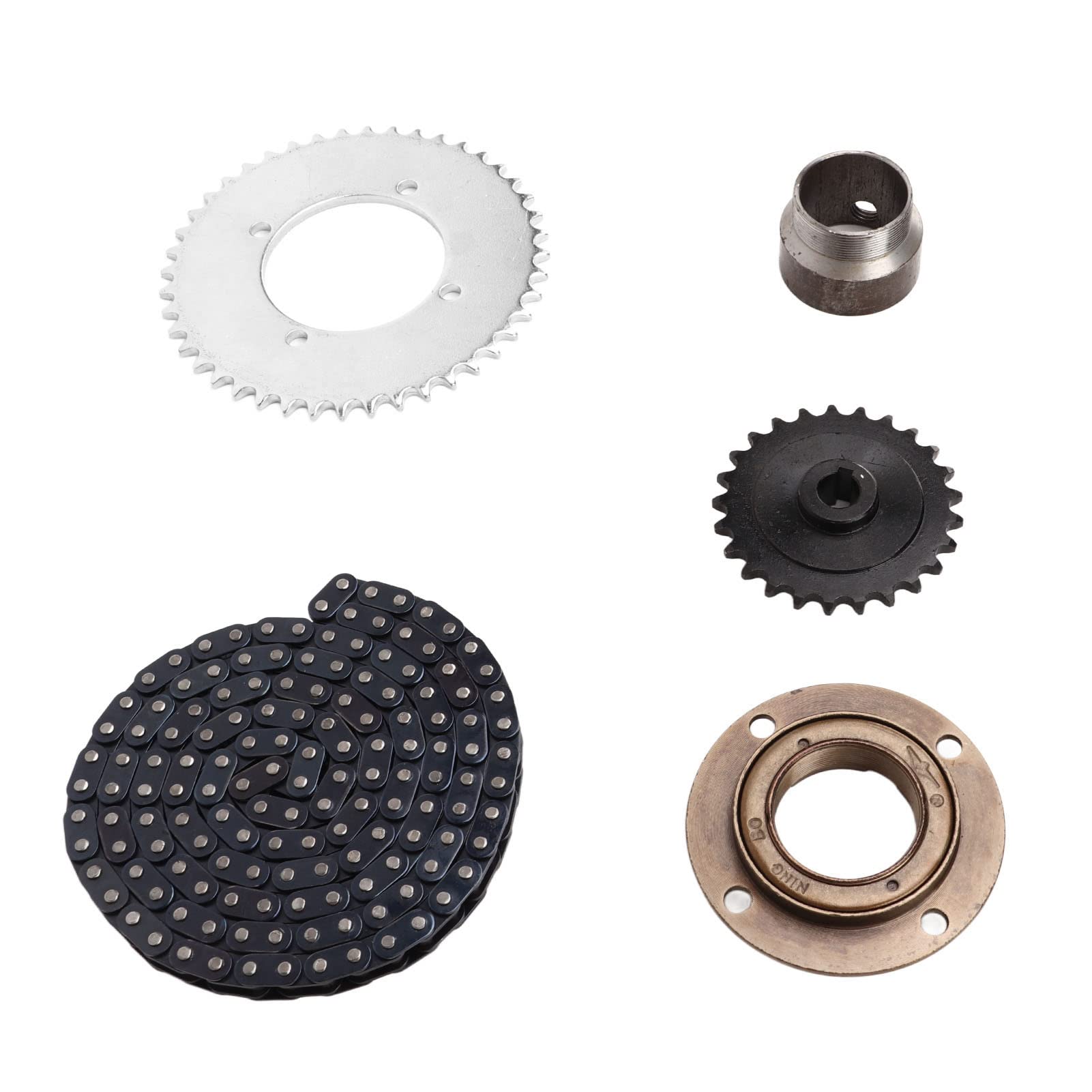 T8F Kettensatz, DIY-Set für Roller, Fahrräder, Motorräder, ATVs und Geländefahrzeuge, 146-gliedrige Kette, Dreiradverbinder, 44- und 25-Zahn-Ritzel, zahnloses Schwungrad