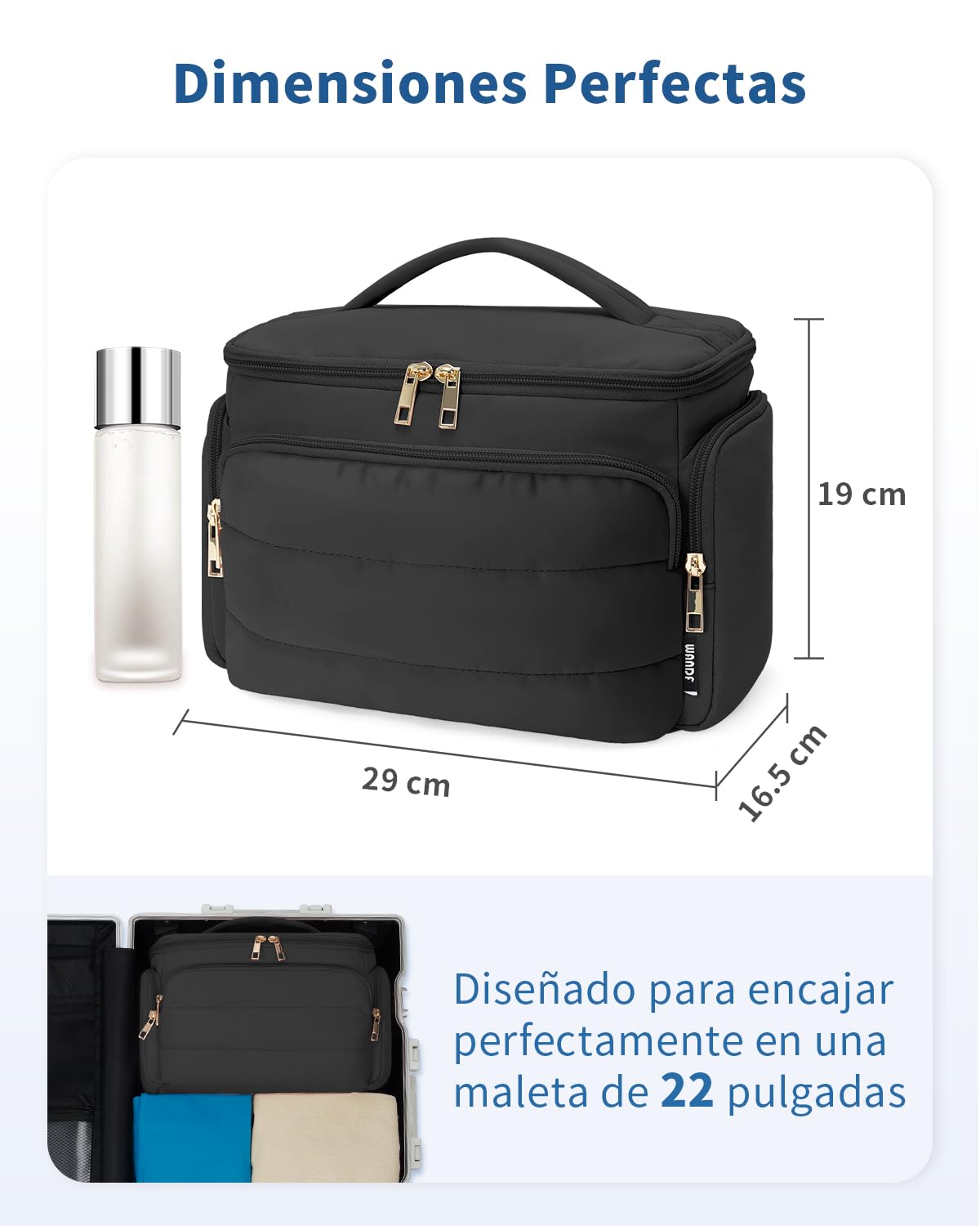 WANDF Neceser de Viaje Grande, Bolso de Maquillaje de Apertura Amplia con Asa, Bolso Cosmético Hinchado para Toallas, Cosméticos, Accesorios y Elementos Esenciales para Mujeres