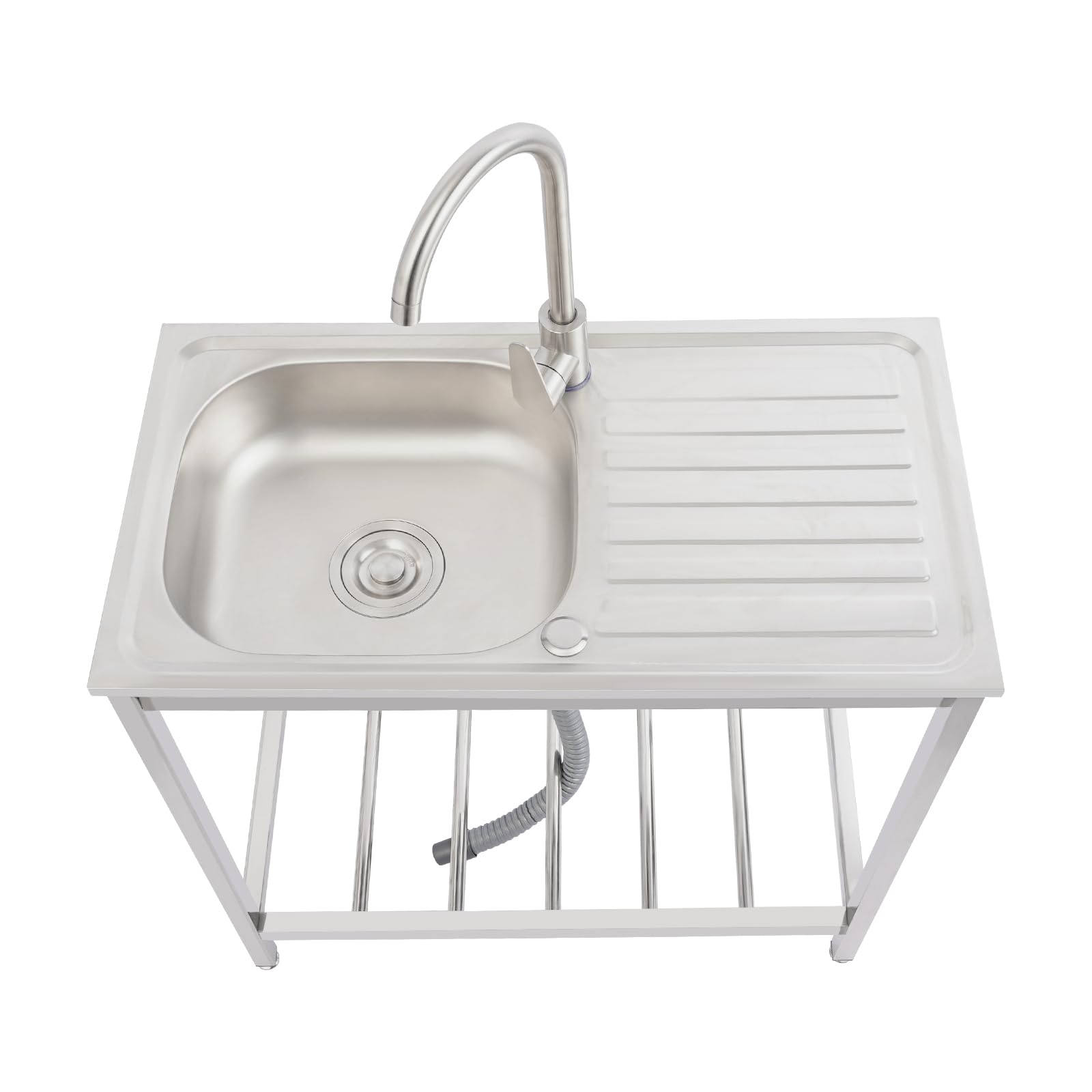 Lavello da esterno autoportante, 1 vasca lavello mobile con rubinetto per acqua calda e fredda e mobiletto sottostante, tavolo lavello in acciaio inox lavello da cucina per ristoranti, caffè
