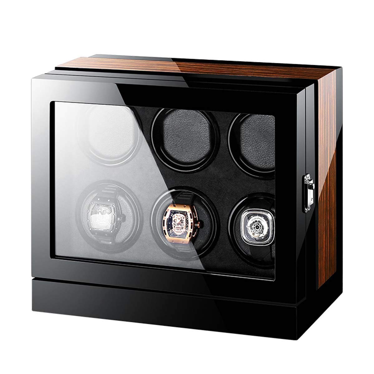 IIPOSAQQ Wooden Automatic Watch Winder Storage Box with LCD Touch Screen Automatic Rotations Wooden Safe Mabuchi Motor Led Winder Box Watch Display Winder