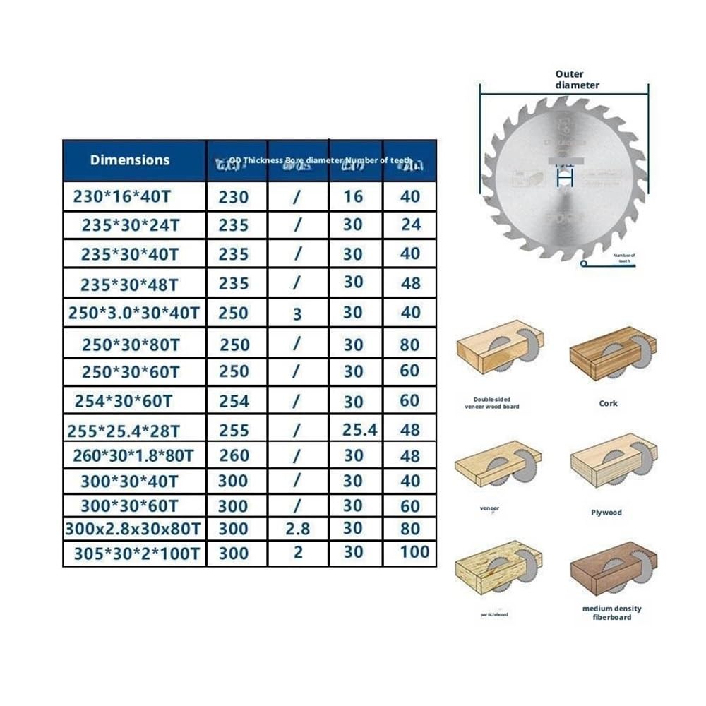 Hojas de sierra for carpintería TCT de 230-305 mm, universales, duras y blandas, multifuncionales, de carburo.(305 * 3.0 * 30 * 100T)