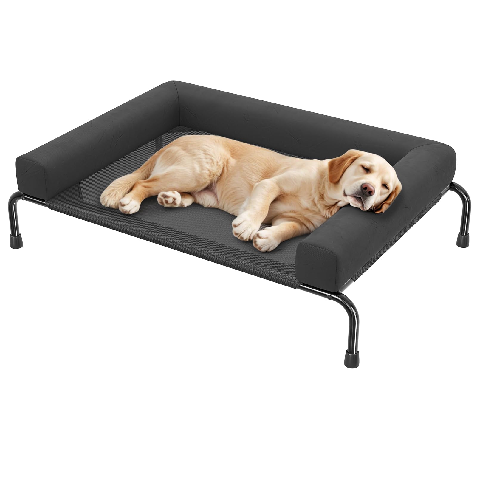 Cooling Elevated Dog Bed for Large Dogs, Raised Dog Bed with Breathable Mesh, Outdoor Indoor Removable and Waterproof Pet Cot, Black