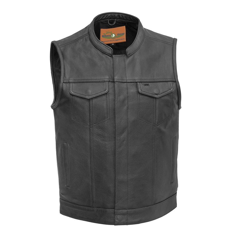 bikersgearonline MEN'S MOTORCYCLE SON OF ANARCHY LEATHER VEST W/DUAL CONCEALED CARRY POCKETS (L)