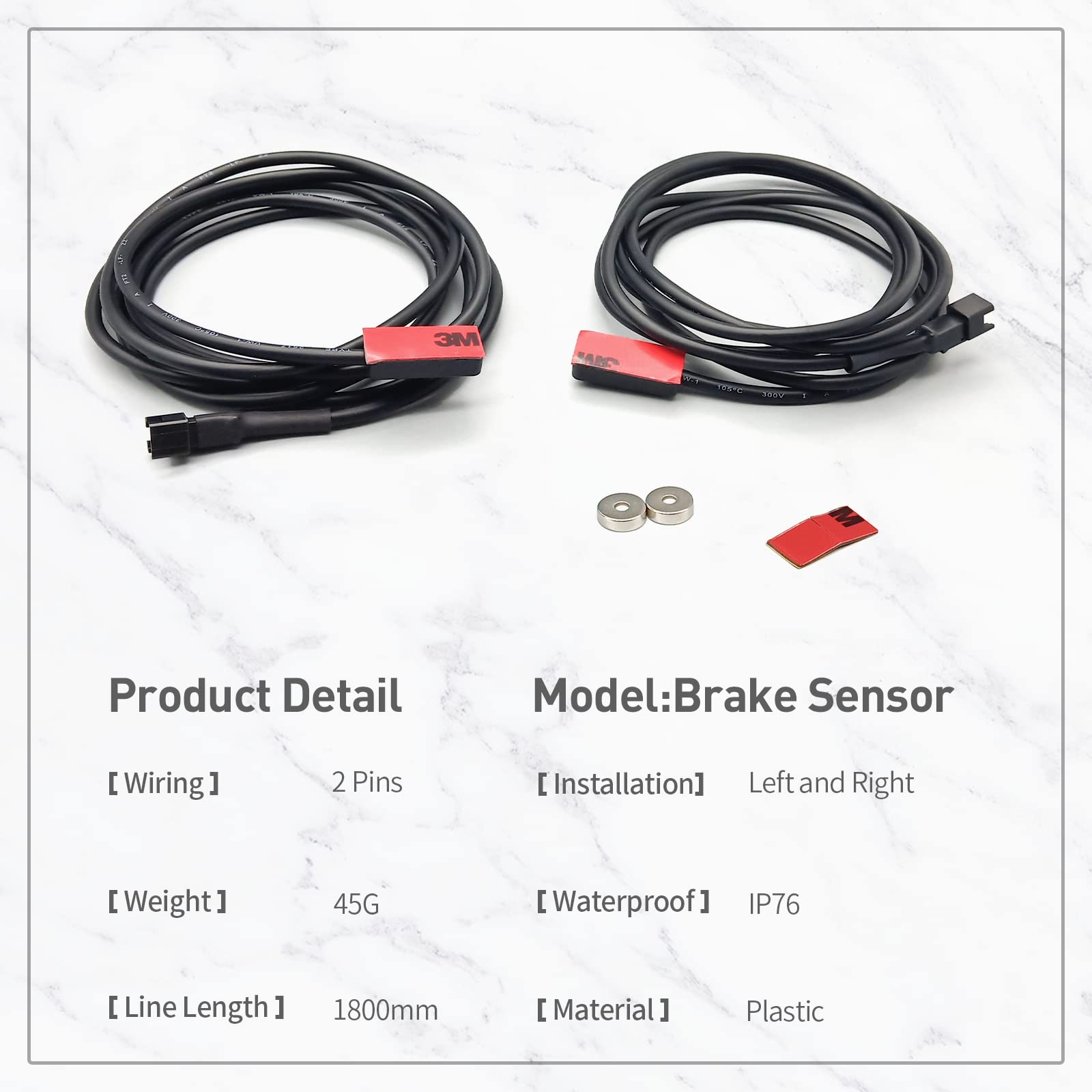 E-bike Remset Links Achter/rechts Achter Hydraulische Schijfrem Met 2 Zuigers Achteruit (rechts) Montage Magnetische Uitschakelrem Alu-legering Remhendel Met 2-PIN-sensor En 2.2M Slang (Color : Black