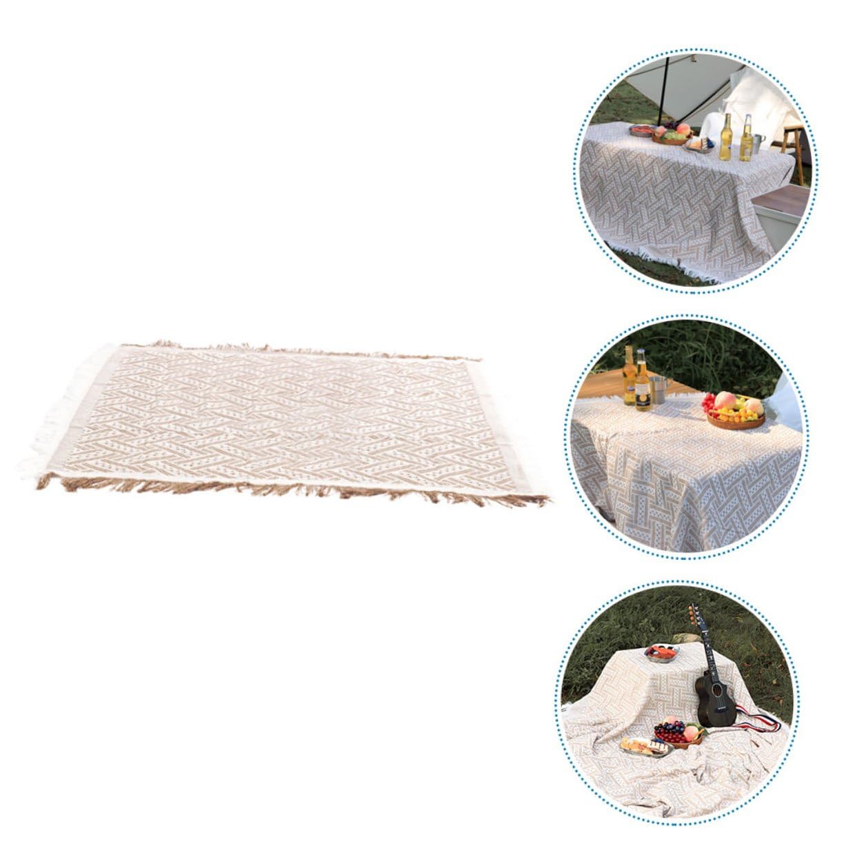 Tapis de Pique-niques Portable Blanc en Polyester Coton pour Plein Air | Pliable et Léger, Usage Confort Assis, Protection Solaire, Adapté aux Pique-niques