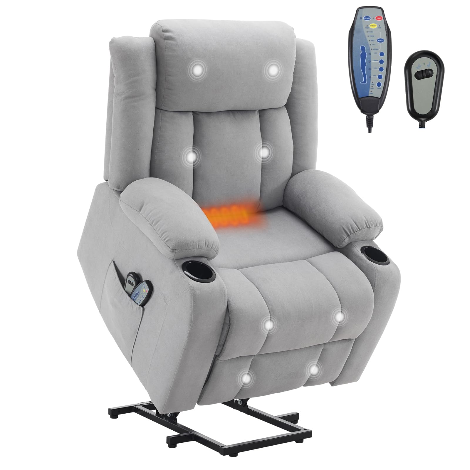 LEADZM - Silla elevadora eléctrica, silla de relax eléctrica, con función de masaje y calor, inclinación ajustable, sillón relajante con reposapiés, mandos a distancia