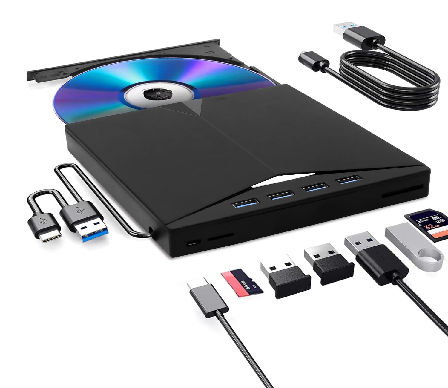 Lecteur Blu-Ray Externe, Lecteur DVD/BD Graveur Blu Ray avec USB 3.0 Type-C Portable Lecteur Blu Ray Externe, 3D CD DVD Graveur Optical Bluray Drive pour PC Windows 11 10 8 7