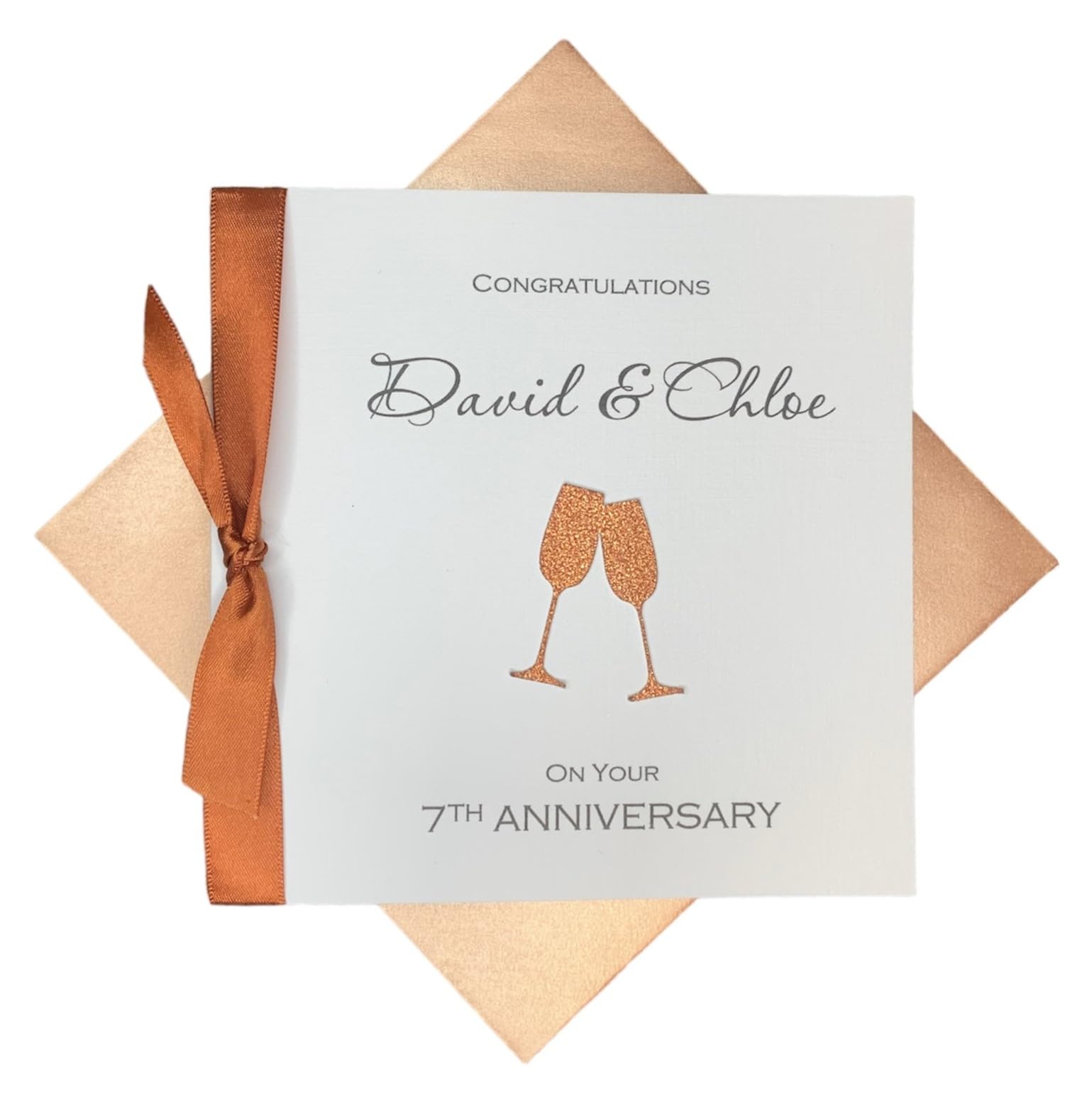 7th Anniversary Card - Copper 7 Year Seventh Wedding Anniversary Greeting Card, Personalised Gift for Wife Husband Couple Friends - Various Designs (Champagne) โ image 1